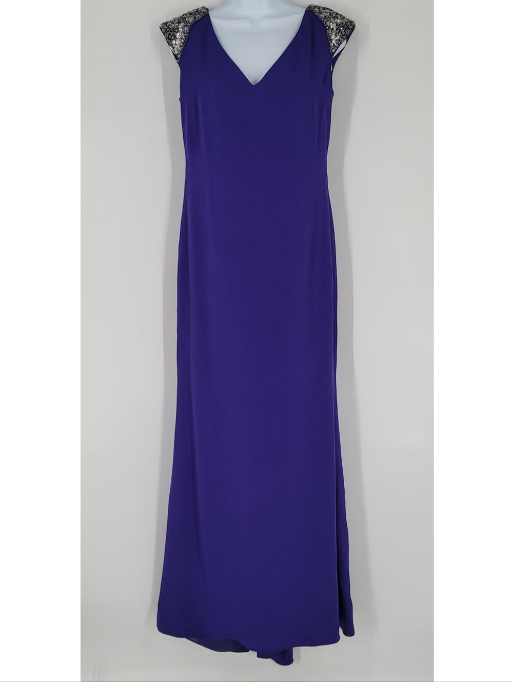 Marchesa Notte Embellished Shoulder Cap Sleeve Purple Gown Size 4 NEW